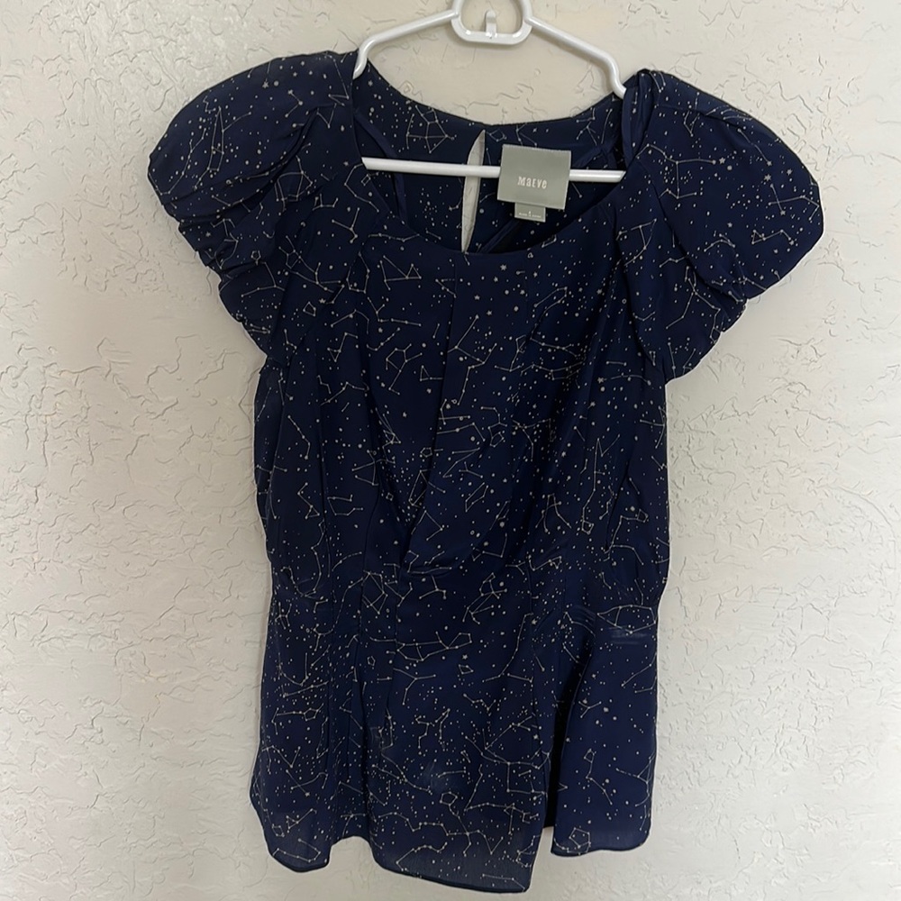 Silk Maeve navy blue top with astrology design
